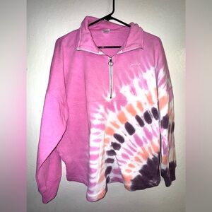 Pink Tie-Dye Quarter-Zip oversized Sweater